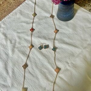 Elegant Multi-Color Clover Necklace and Earring Set